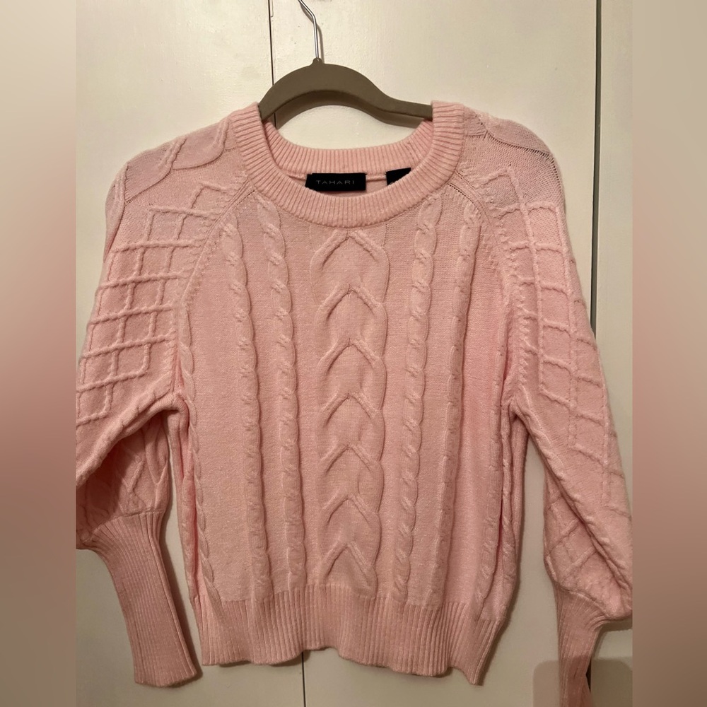 Tahari cable crewneck sweater